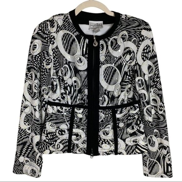 Joseph Ribkoff Vintage Women’s Sequinned Geometric Front Zip Jacket Size  US 6 - Picture 1 of 10